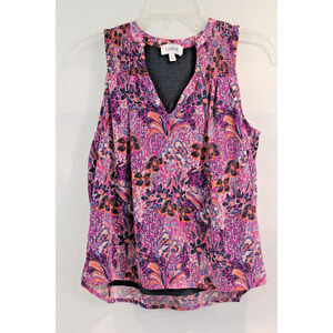 Evereve Brandi Smocked Chiffon Top Womens size XS Purple Floral Lined Pullover